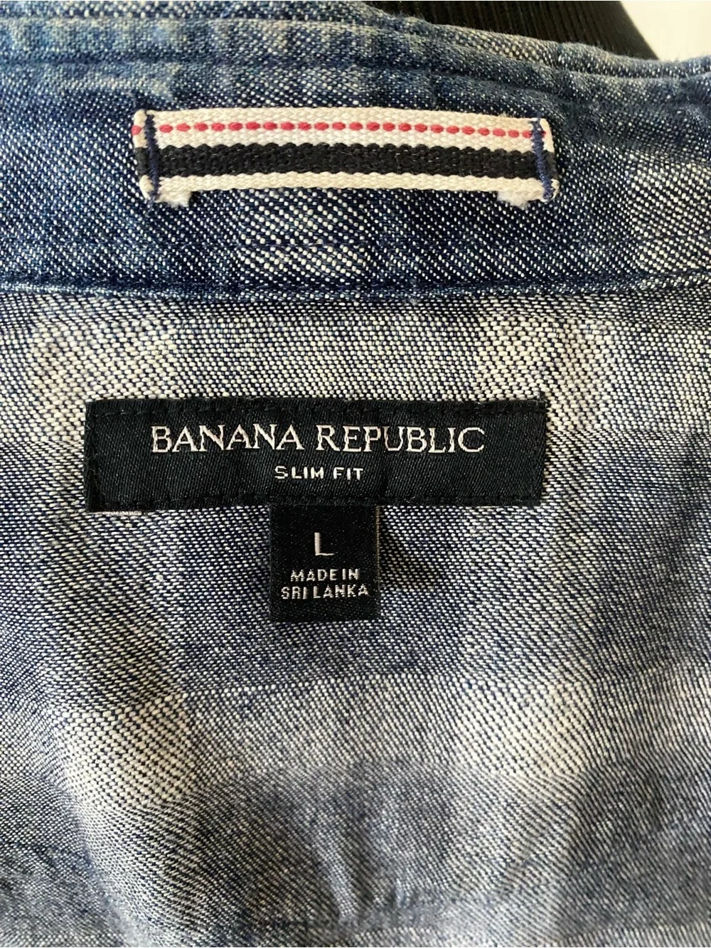 Banana Republic Indigo Plaid Western Shirt L Selvedge Mens Pearl Snap Chambray